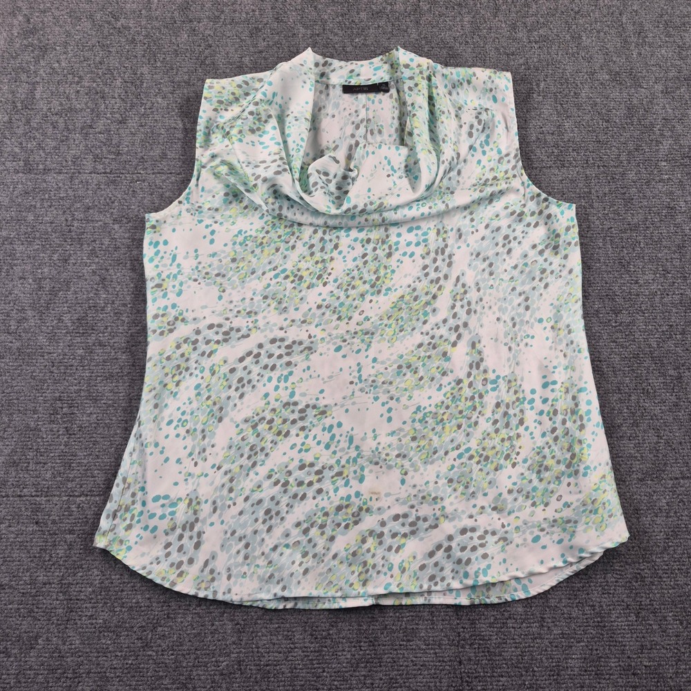 Apt 9 Womens XL Sleeveless Cowl Neck Blouse Blue Green Abstract Dot Print Top